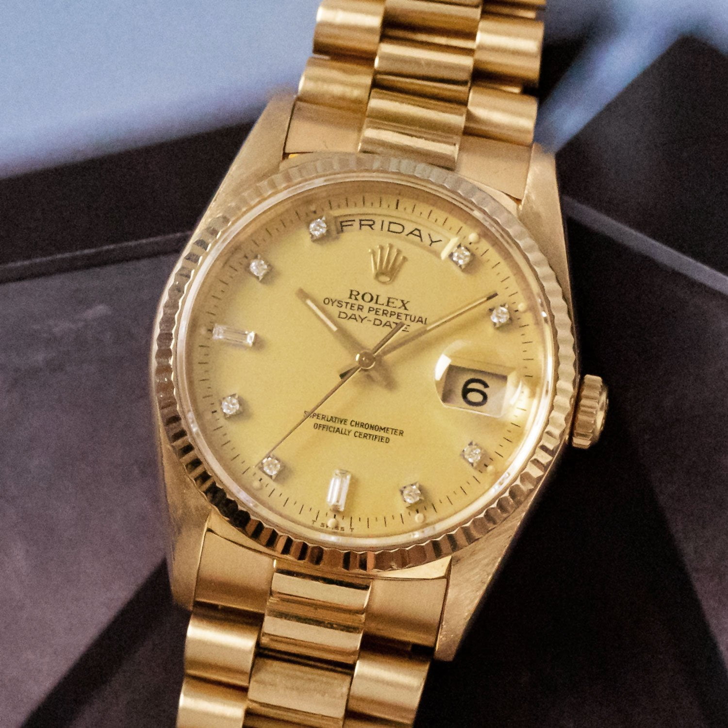 Rolex Day-Date 18238 Blue Degrade Diamond Dial 18k Yellow Gold ...