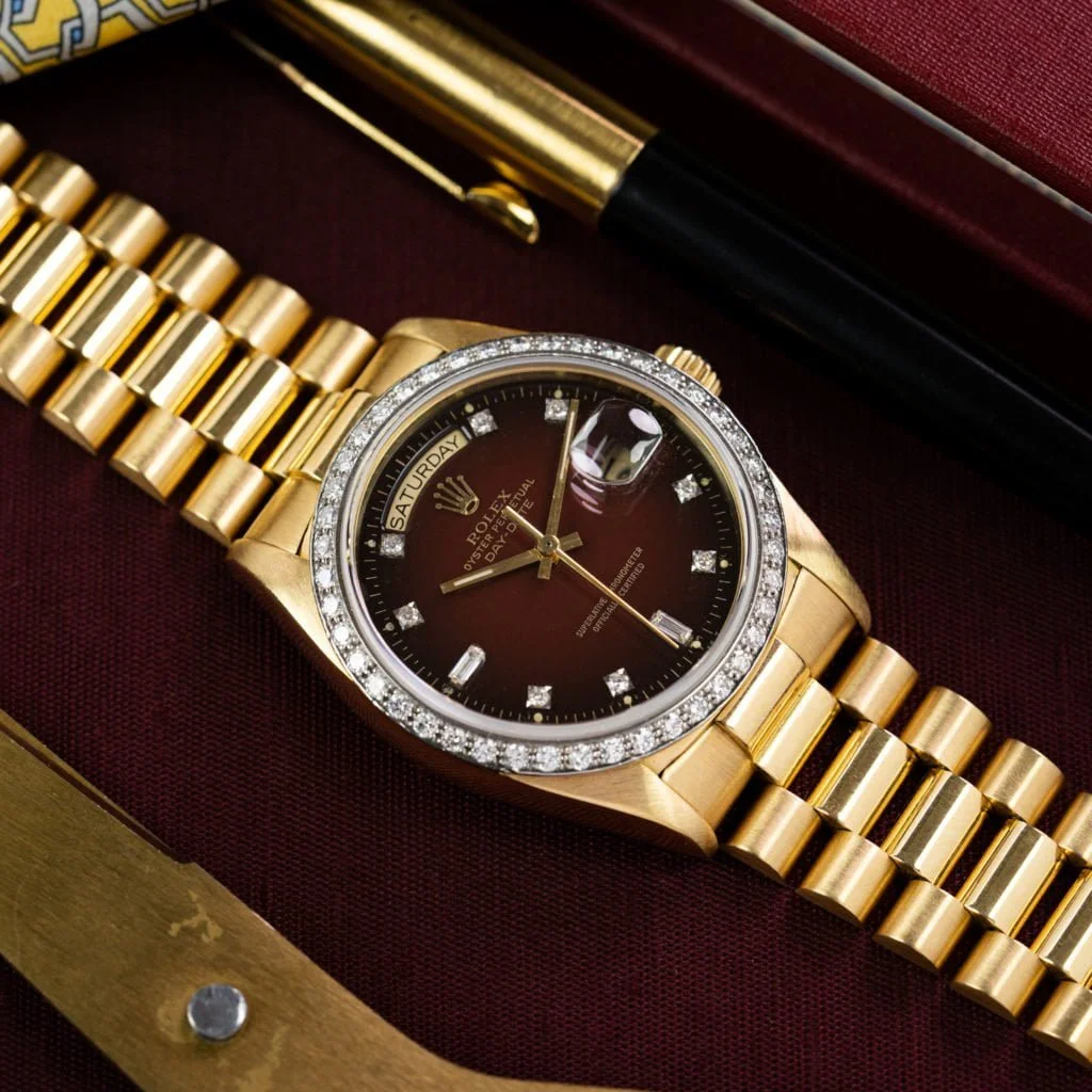 Rolex Day-Date 18048 'Red Vignette & Diamonds' - Amsterdam Vintage