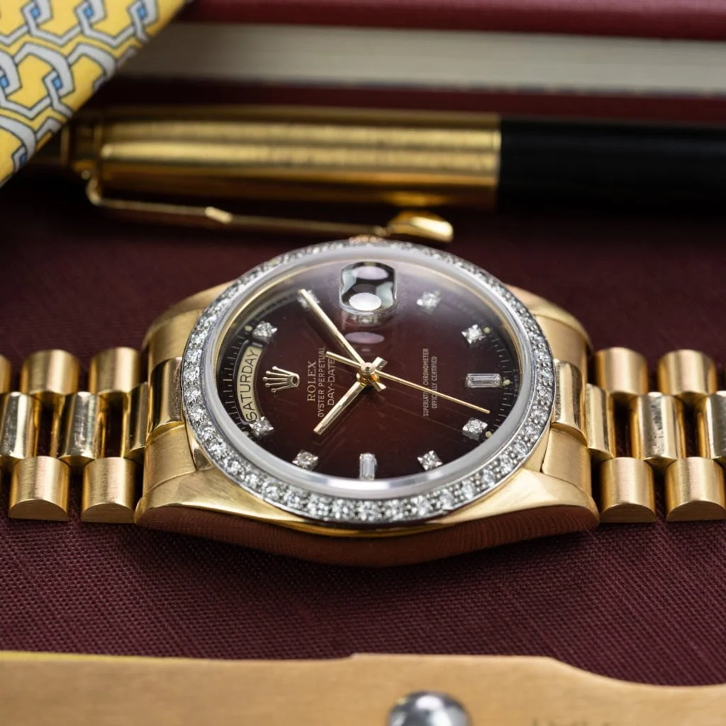Rolex Day-Date 18048 'Red Vignette & Diamonds' - Amsterdam Vintage