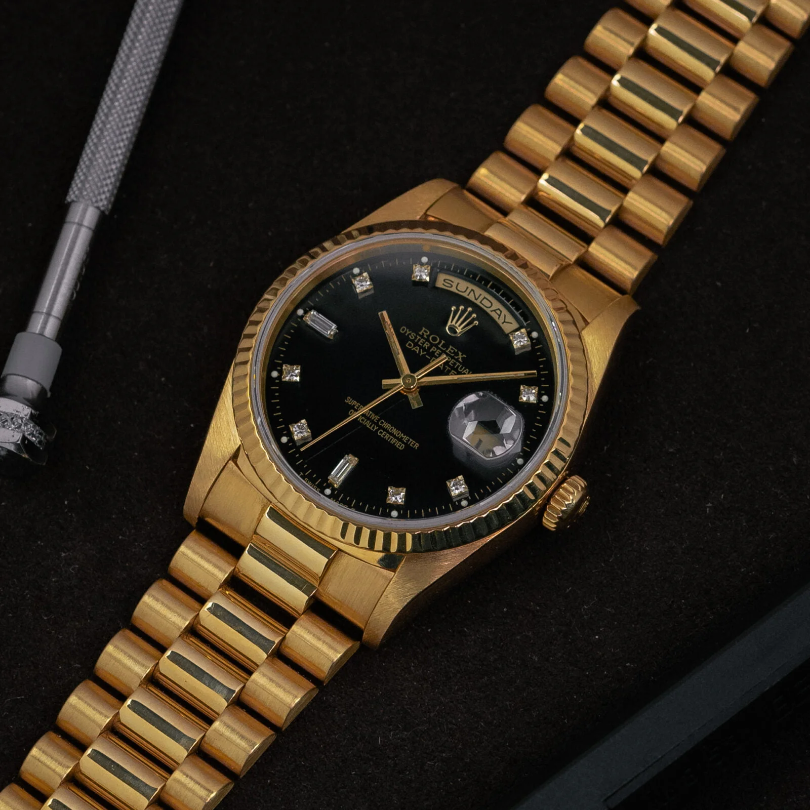 Rolex Day-Date 18238 'Black diamond' - Amsterdam Vintage Watches