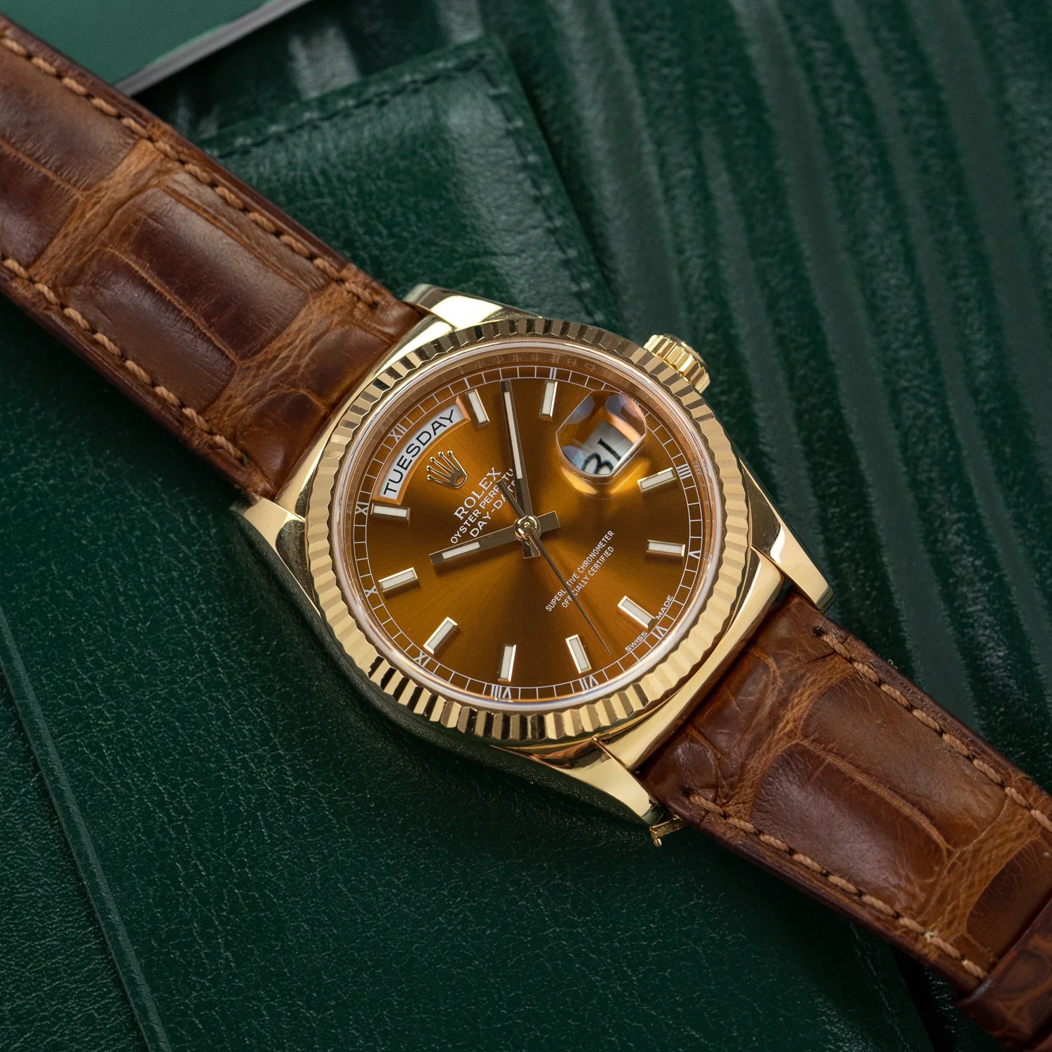 Rolex day date discount leather strap for sale