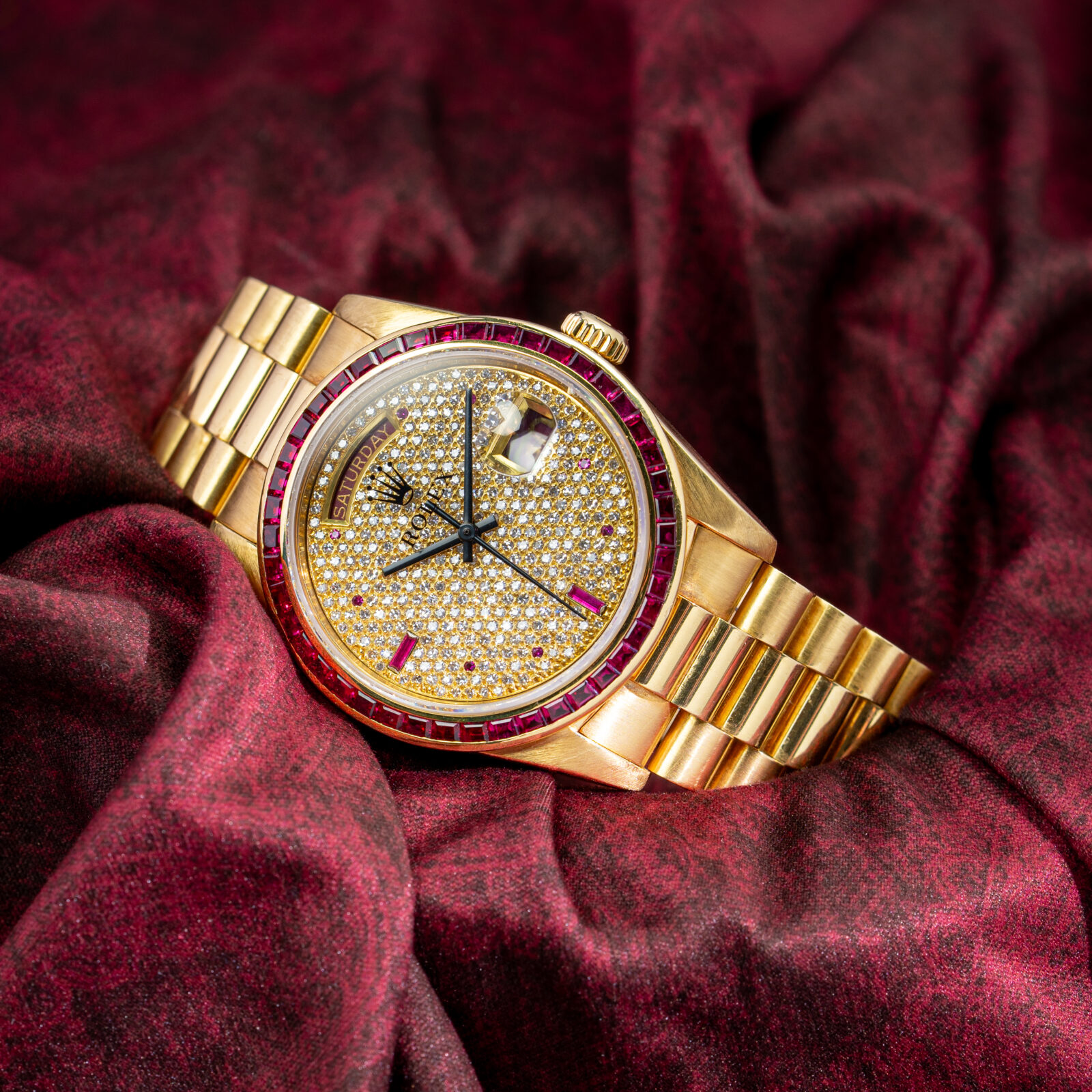 Rolex Day Date 18068 Ruby Pave Amsterdam Vintage Watches